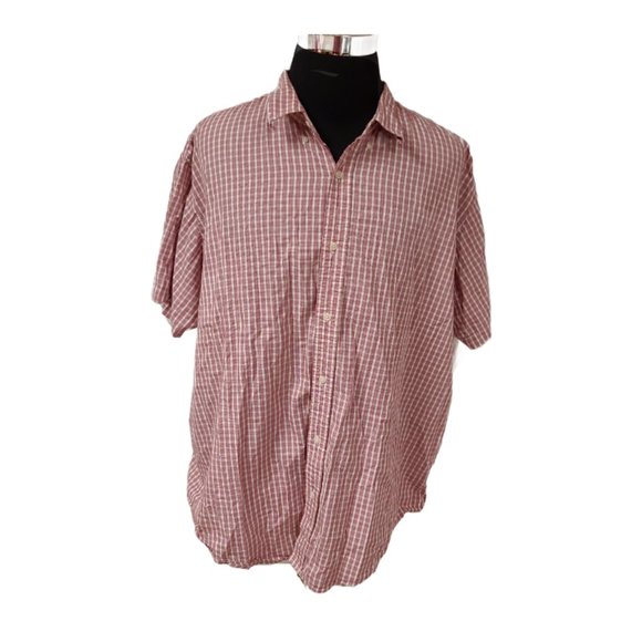 Steve and Barrys Mens XXXL Red Stripe Plaid Short Sleeve Button Up Shirt - Picture 1 of 12